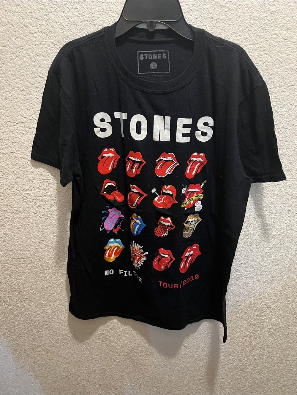 the Rolling Stones Black Tour Graphic Tee with Red Tongues